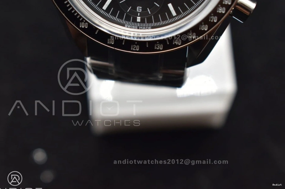 SS Dial Back OMF Winding Transparent Crystal Manual Speedmaster Black Sapphire MoonWatch Chrono with SS Movement Bracelet on 0107